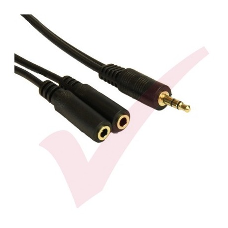 3.5mm Stereo Male-2x  Female Splitter 0.2Mtr Black