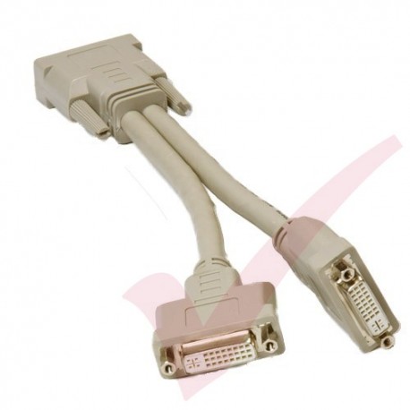 DVI-D Dual Link Male Video Cable to 2x Female Splitter Cable, 20cm Beige