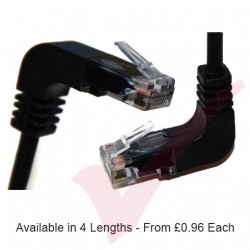 Black - Cat5e Right Angle 'UP' to Right Angle "DOWN" 26AWG RJ45 UTP Flush Moulded Lead