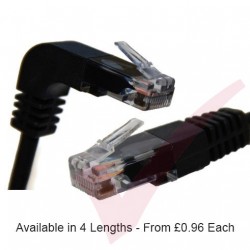Black - Cat5e Right Angle 'UP' to Straight 26AWG RJ45 UTP Flush Moulded Lead
