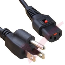 2.0 Metre Black - USA Plug 3 Pin to IEC LOCK C13 Connector 18AWG Power Cable