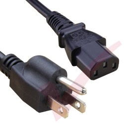 2.0 Metre USA Plug 3 Pin to IEC C13 Connector 18AWG Power Cables Black