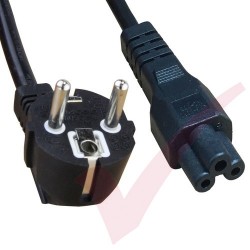 2.0 Metre Schuko Euro Angled Right to IEC C5 Clover Leaf 0.75mm2 Power Cables Black