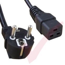 2.5 Metre Schuko Euro Angled Right to IEC C19 Connector Power Cables Black