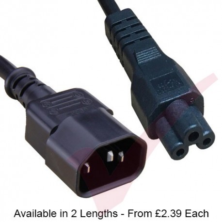 Black - C5 Clover Leaf -C14 IEC Male (C14 Plug) - IEC Female (C5) High Grade H05VV-F Power Cable