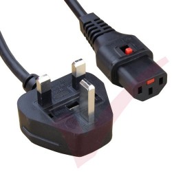 2.0 Metre Black - UK Mains Plug (5 Amp) - C13 IEC Lock 1mmSq PVC Locking Power Cable