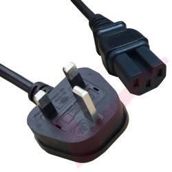 2.0 Metre UK Plug (13 Amp) - C15 HOT High Grade 1mm² Power Cables Black