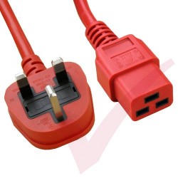 2.0 Metre UK Plug (10 Amp) - C19 High Grade 1.5mmSq PVC Power Cable Red