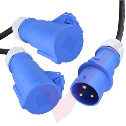1.0 Metre Black - 32Amp Splitter IEC309 Commando Male Plug to 2x Commando Female Sockets Splitter Power Cable