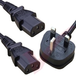 2.0 Metre Splitter UK Plug (13 Amp) - 2x C13 (0.5 Metre Legs) High Grade Power Cables Black