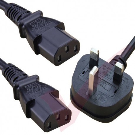 2.5 Metre Black Splitter UK Mains Plug (13 Amp) - 2x C13 (0.5 Metre Legs) High Grade Power Cable