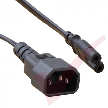2.0 Metre Black - C7 Figure of 8 - C14 IEC Male (C14 Plug) - IEC Female (C7) High Grade H05VV-F Power Cable
