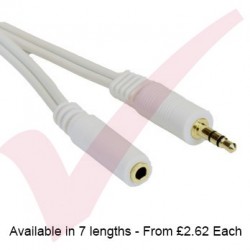 White - 3.5mm Stereo M-F Extension With Gold Connectors