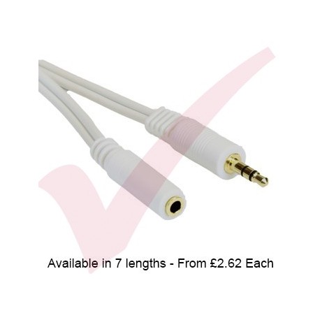 White - 3.5mm Stereo M-F Extension With Gold Connectors