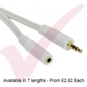 White - 3.5mm Stereo M-F Extension With Gold Connectors