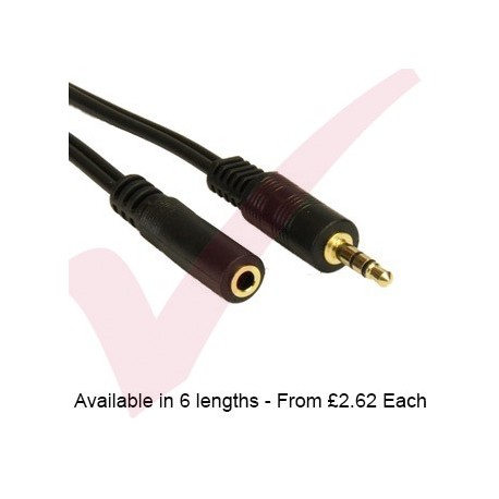 Black - 3.5mm Stereo M-F Extension With Gold Connections