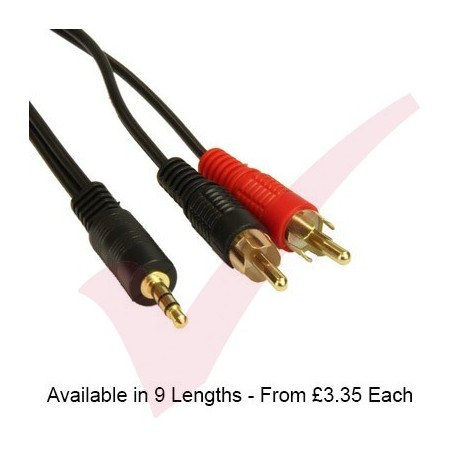 Black - 3.5mm Stereo - 2x RCA With Gold Connectors