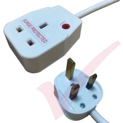 2.0 Metre White to 1 Way Socket Gang Block Surge and Spike Protected Extension Lead