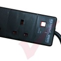 Black - 6 Way Socket Gang Block Surge and Spike Protected Extension Lead