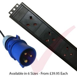 Vertical UK Socket to 16 Amp Plug with 3 Metre Trailing Cable Rack PDU