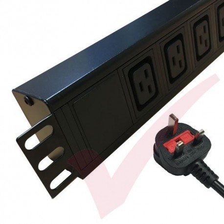 6 Way IEC (C19) Socket Horizontal PDU with UK Plug
