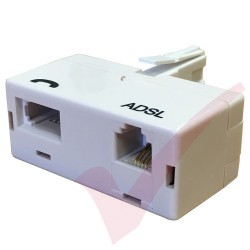 ADSL Microfilter (T Shaped Adapter Type) BT Plug to BT & RJ11 Sockets White