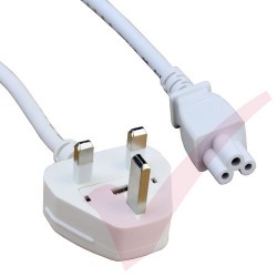 1.8 Metre White - UK Mains Plug (5 Amp) - C5 Clover Leaf High Grade 0.75mmSq PVC Power Cable