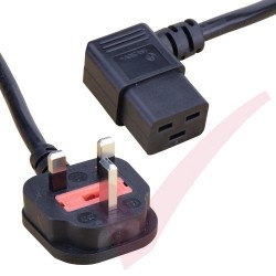 2.5 Metre UK Plug (13 Amp) - C19 (Angled Right) 1.5mmSq PVC Power Cables Black