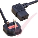 2.5 Metre Black - UK Mains Plug (13 Amp) - C19 (Angled Right) 1.5mmSq PVC Power Cable