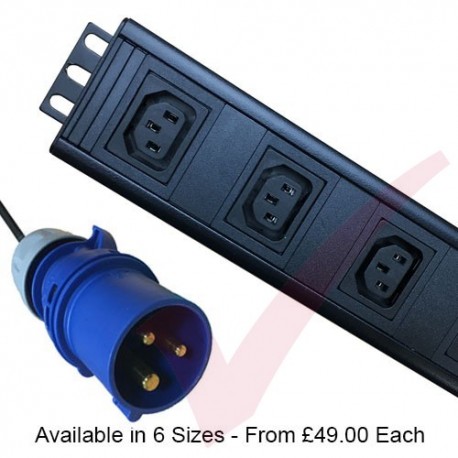 Vertical C13 Socket to 16 Amp Plug with 3 Metre Trailing Cable Rack PDU