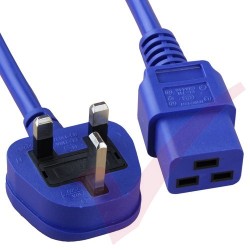 2.0 Metre Blue - UK Mains Plug (10 Amp) - C19 High Grade 1.5mmSq PVC Power Cable
