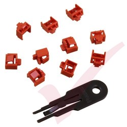 Panduit RJ45 Blockout Device - 10 Data Comm Jack Inserts and Removal Tool in Red PSL-DCJB