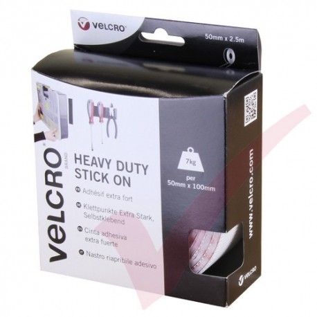 Velcro Heavy Duty Stick On Tape 50mm x 2.5mtr White