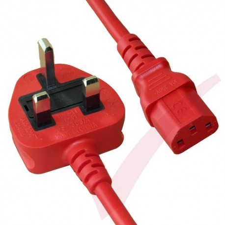 2.5 Metre Red - UK Mains Plug (10 Amp) - C13 High Grade PVC Power Cable