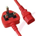 2.5 Metre Red - UK Mains Plug (10 Amp) - C13 High Grade PVC Power Cable