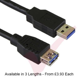 Black - USB 3.0 Superspeed Data Cable A Male to B Female, 5mm Diameter