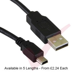 Black - USB 2.0 A Male to MINI B Data Cable