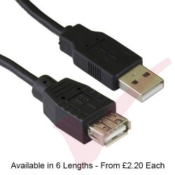 Black - USB 2.0 A Male to A Female Extension Cable