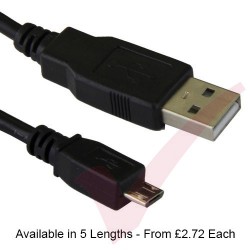 Black - USB 2.0 A Male to MICRO B Data Cable 