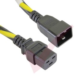 1.8 Metre (6ft) Black & Yellow - C19-20 IEC Male (C20 Plug) - IEC Female (C19) Hazard Caution SJT Power Cable