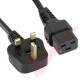 2.0 Metre Black - UK Mains Plug (13 Amp) - C19 (IEC Lock) PVC 1.5mmSq Locking Power Cable