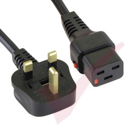 2.0 Metre UK Plug (13 Amp) - C19 Locking PVC 1.5mmSq Power Cable Black