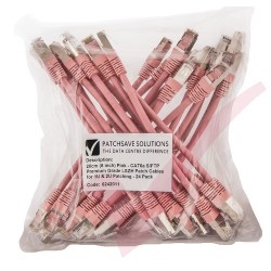 24 Pack of 20cm (8-inch) in Pink - Cat6a S/FTP Premium Grade LSZH Patch Cables for 2U Patching