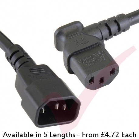 C13 Angled Right to C14 Straight Premium SJT Power Cables Black