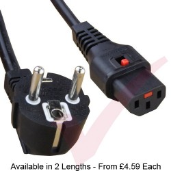 Schuko Euro Angled Right to C13 Locking Power Cables Black