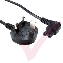 1.8 Metre UK Plug (5 Amp) - C5 Clover Leaf Angled Right 0.75mmSq PVC Power Cables Black