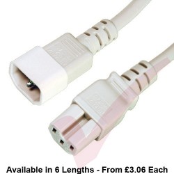 C14 to C15 10A Power Extension Cables White