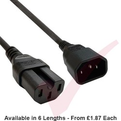 C14 to C15 10A IEC320 Power Extension Cables Black