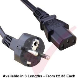 Schuko Euro Straight to IEC C13 Connector 0.75mm2 Power Cables Black