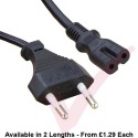 Euro 2 Pin Flat to IEC C7 Figure of 8 Connector 0.75mm2 Power Cables Black